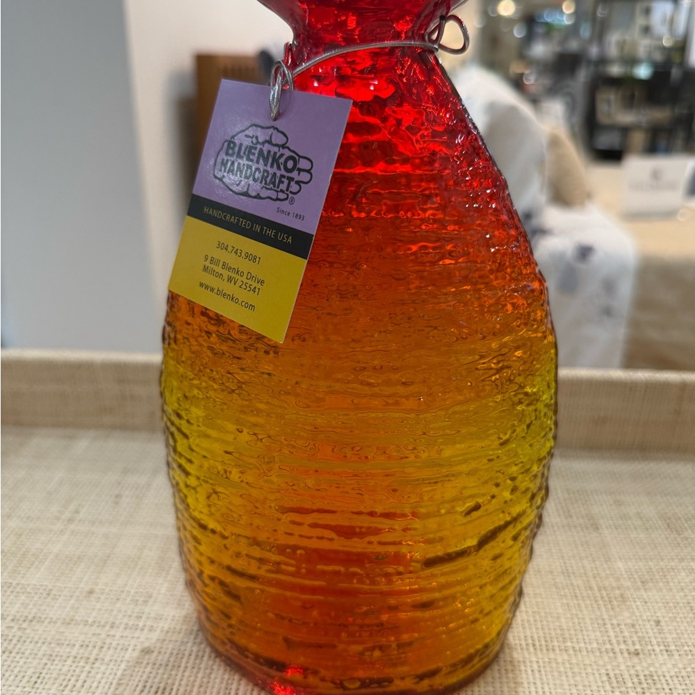 Blenko Strata Large Vase in Tangerine